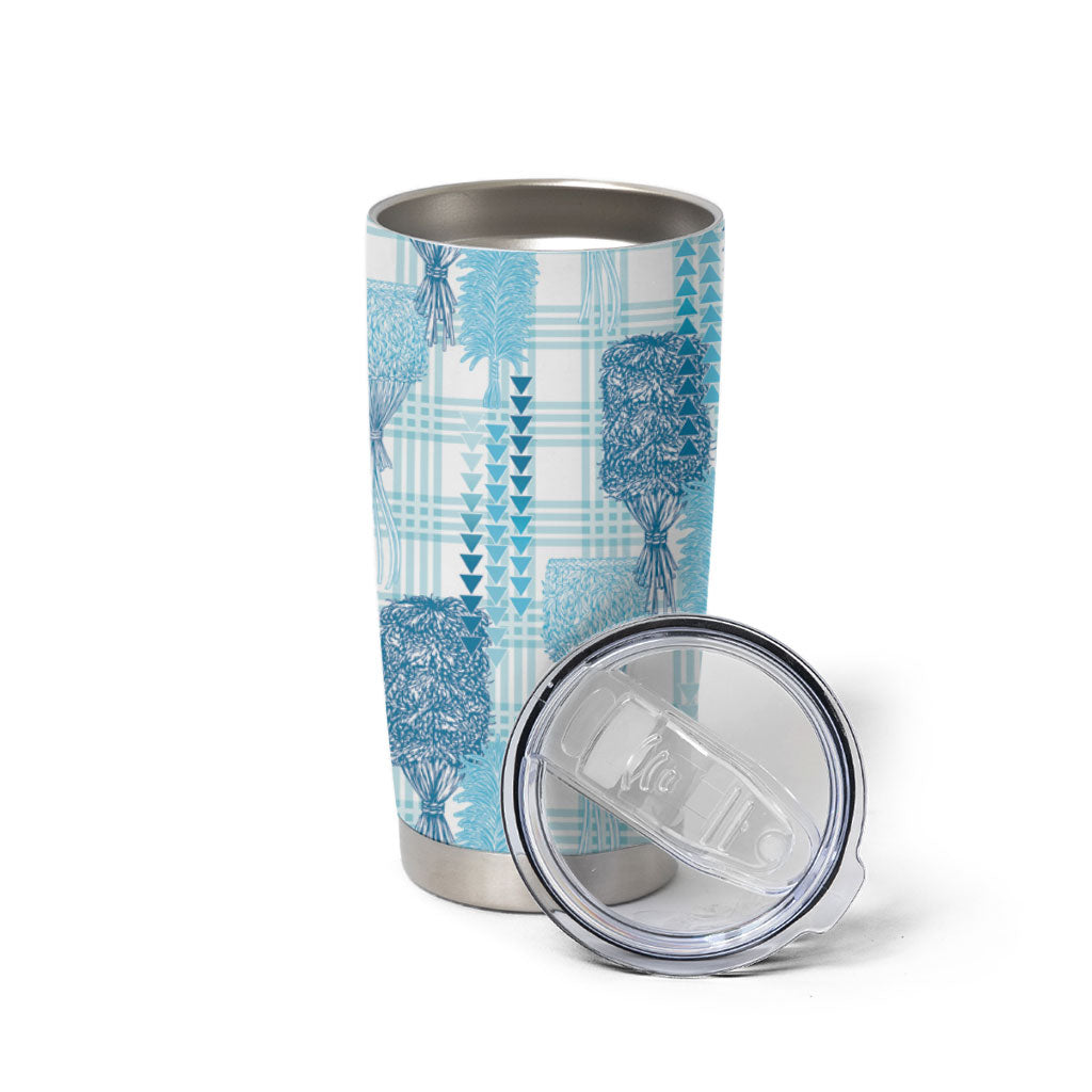 Aloha Hawaii Vintage Kahili Pa'a Lima Tumbler Cup Palaka Print Oceanic Turquoise