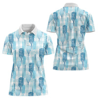 Aloha Hawaii Vintage Kahili Pa'a Lima Women Polo Shirt Palaka Print Oceanic Turquoise