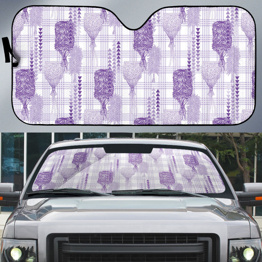 Aloha Hawaii Vintage Kahili Pa'a Lima Auto Sun Shade Palaka Print Pastel Lavender LT7 Lavender - Polynesian Pride