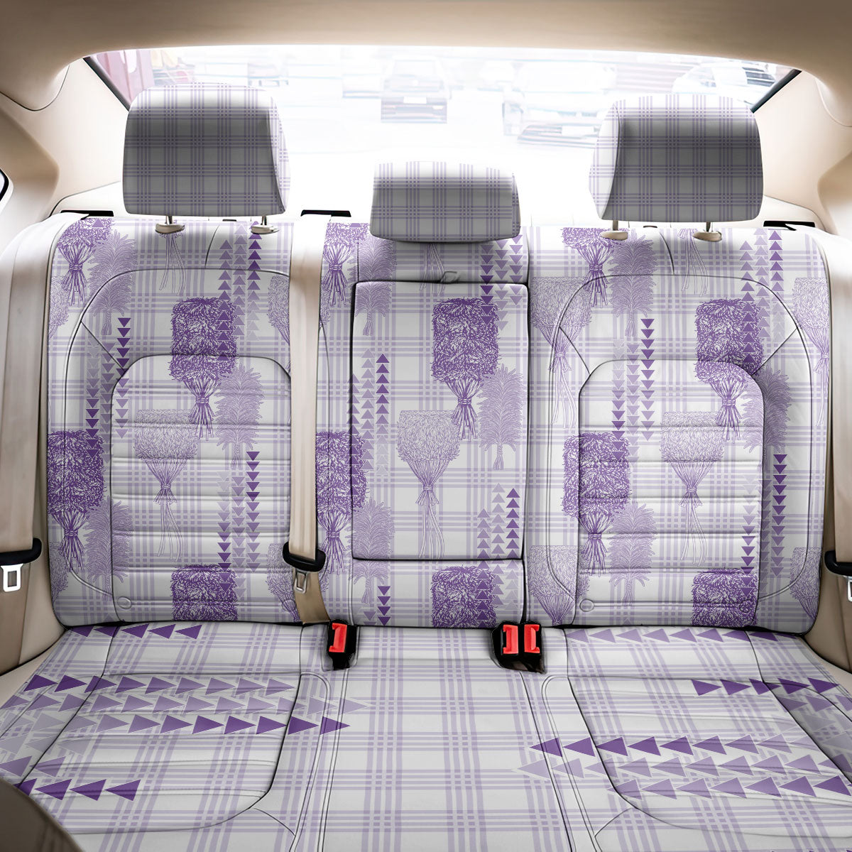Aloha Hawaii Vintage Kahili Pa'a Lima Back Car Seat Cover Palaka Print Pastel Lavender