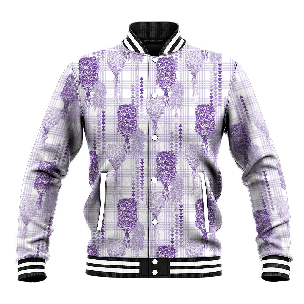 Aloha Hawaii Vintage Kahili Pa'a Lima Baseball Jacket Palaka Print Pastel Lavender LT7 Unisex Lavender - Polynesian Pride