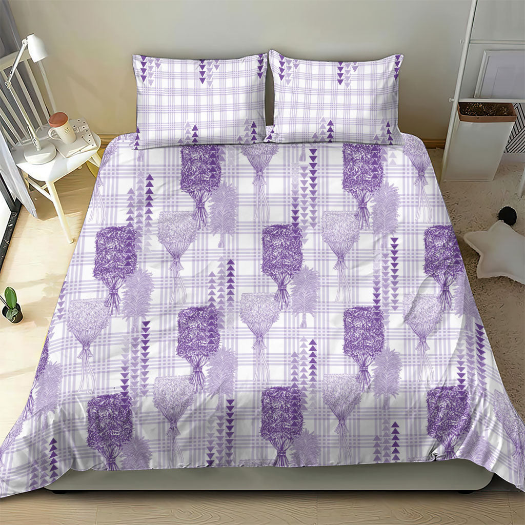 Aloha Hawaii Vintage Kahili Pa'a Lima Bedding Set Palaka Print Pastel Lavender