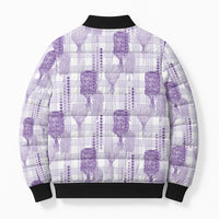 Aloha Hawaii Vintage Kahili Pa'a Lima Bomber Puffer Jacket Palaka Print Pastel Lavender