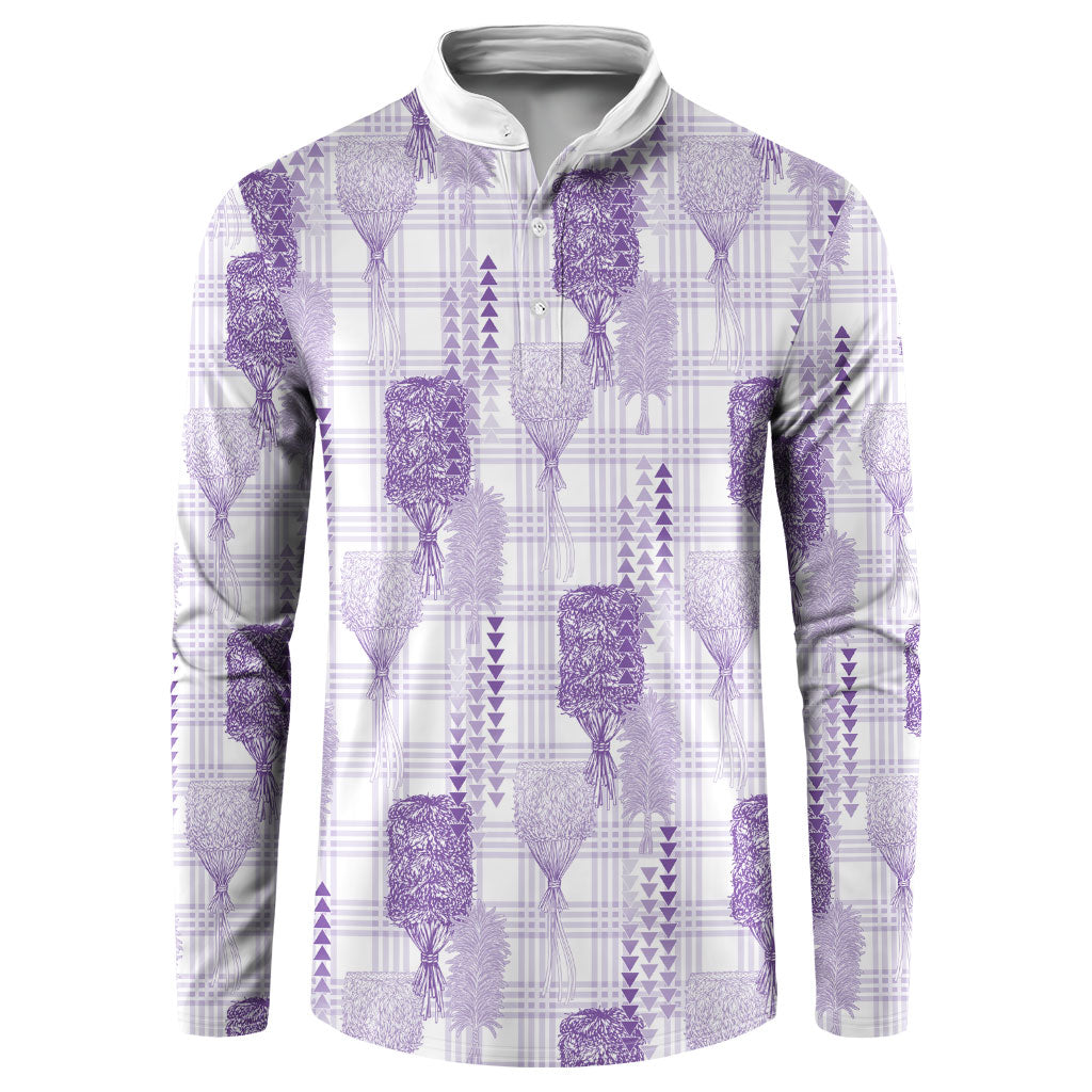 Aloha Hawaii Vintage Kahili Pa'a Lima Button Sweatshirt Palaka Print Pastel Lavender LT7 Lavender - Polynesian Pride