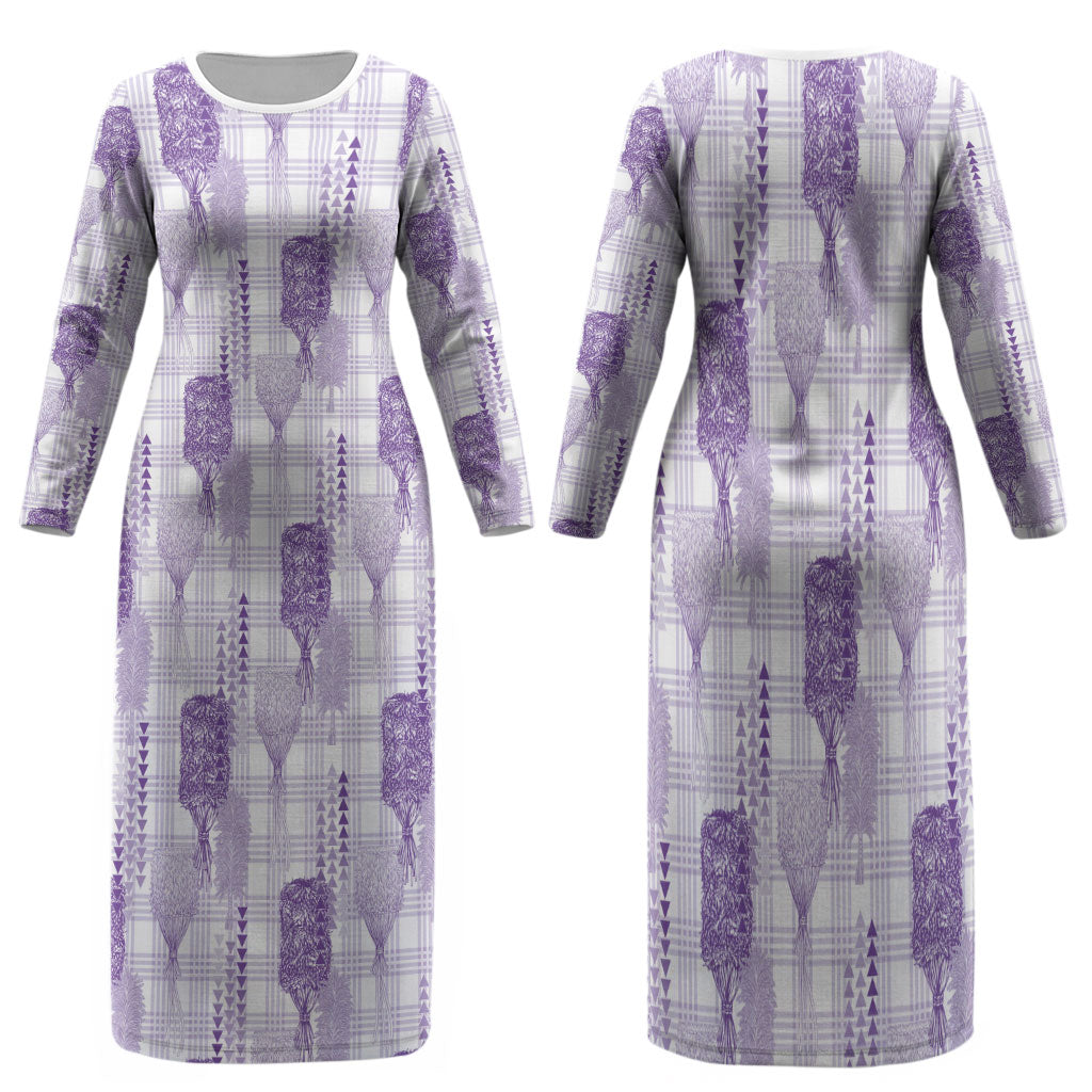 Aloha Hawaii Vintage Kahili Pa'a Lima Family Matching Long Sleeve Bodycon Dress and Hawaiian Shirt Palaka Print Pastel Lavender