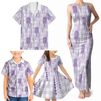 Aloha Hawaii Vintage Kahili Pa'a Lima Family Matching Tank Maxi Dress and Hawaiian Shirt Palaka Print Pastel Lavender