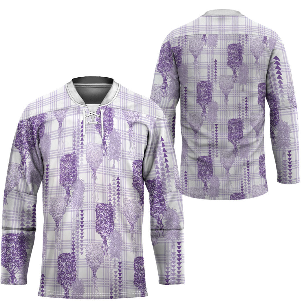 Aloha Hawaii Vintage Kahili Pa'a Lima Hockey Jersey Palaka Print Pastel Lavender