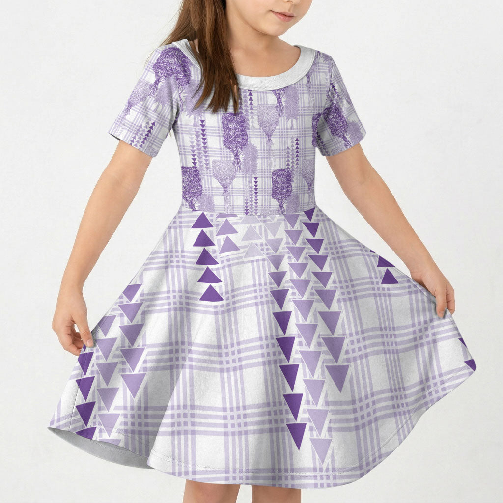 Aloha Hawaii Vintage Kahili Pa'a Lima Kid Short Sleeve Dress Palaka Print Pastel Lavender LT7 KID Lavender - Polynesian Pride