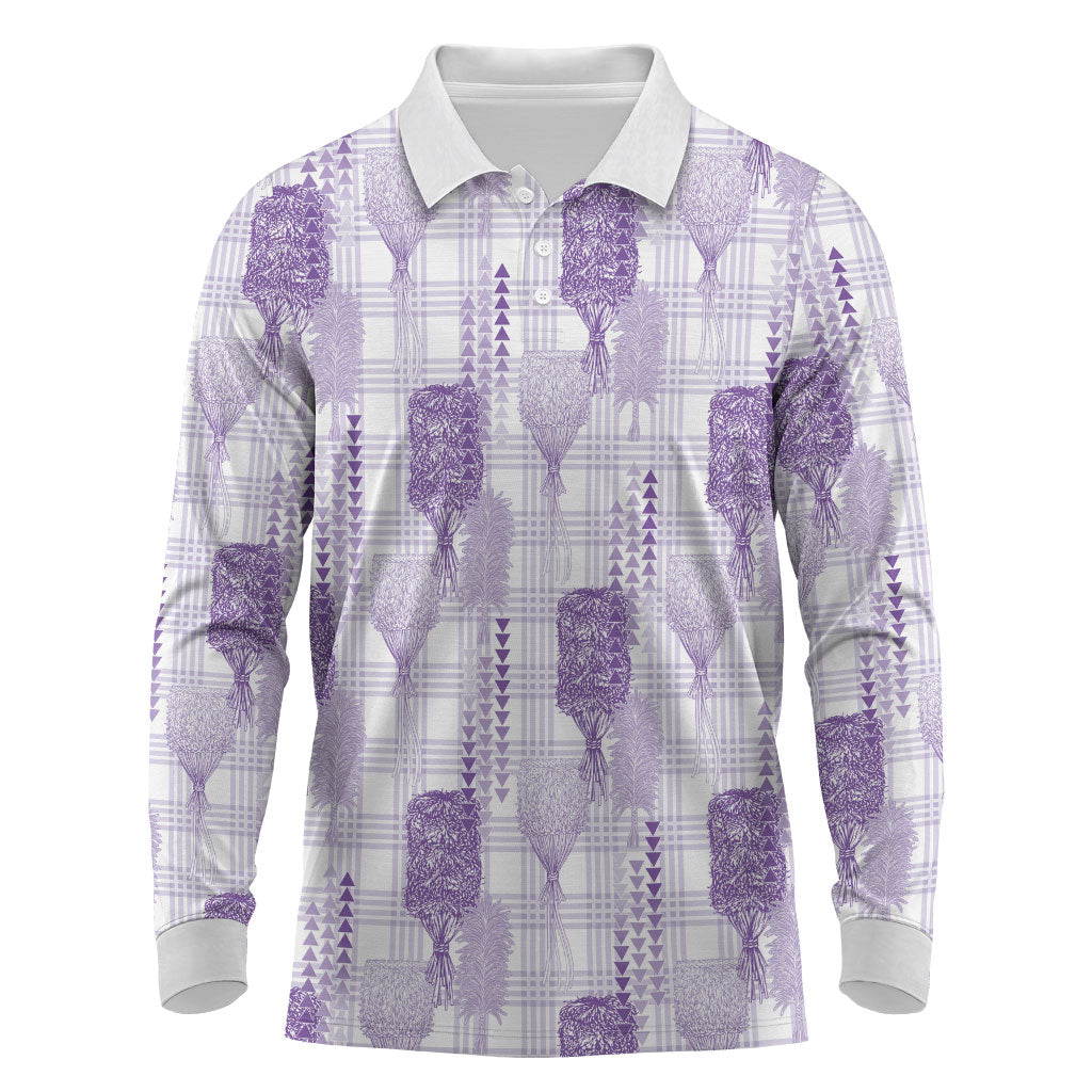 Aloha Hawaii Vintage Kahili Pa'a Lima Long Sleeve Polo Shirt Palaka Print Pastel Lavender LT7 Lavender - Polynesian Pride