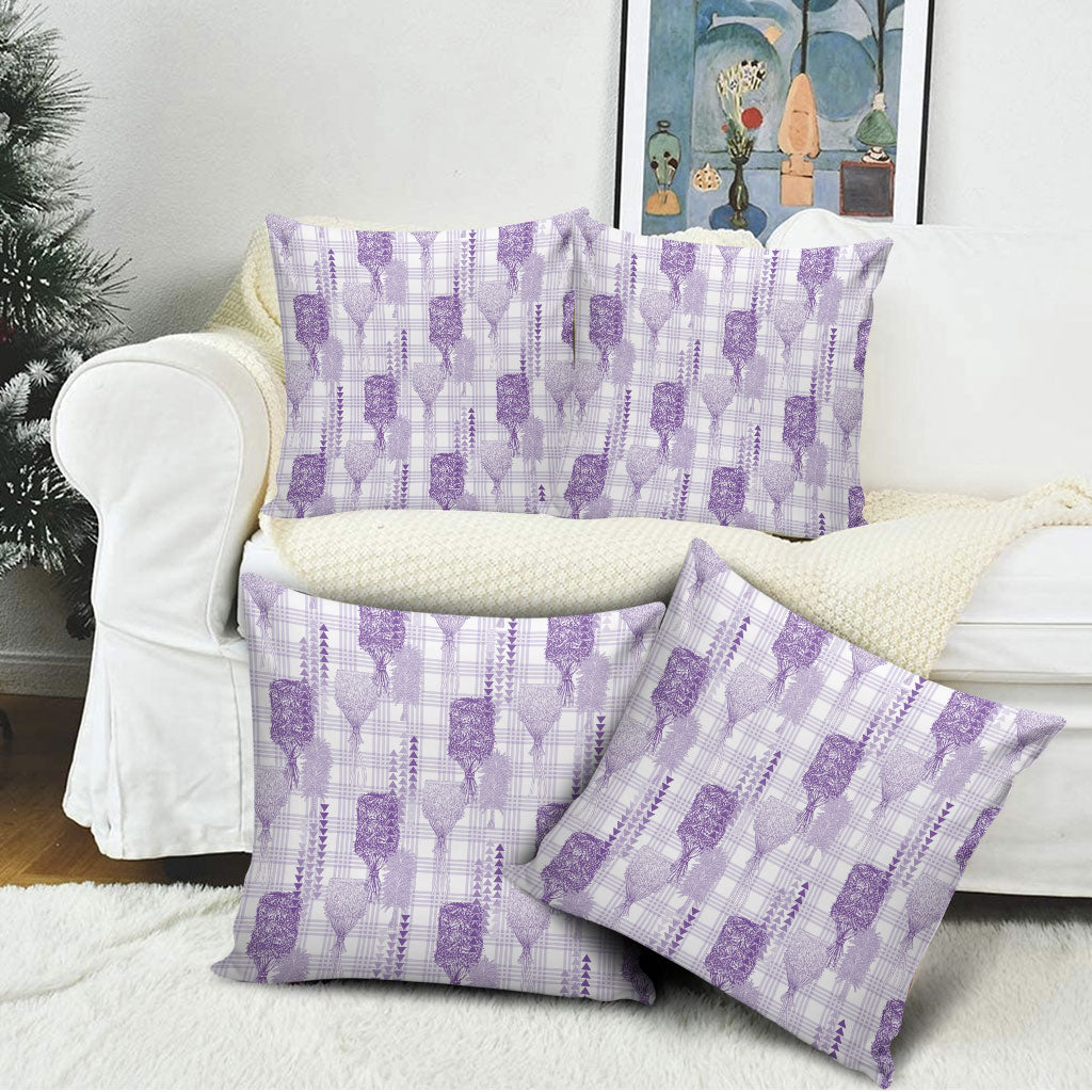 Aloha Hawaii Vintage Kahili Pa'a Lima Pillow Cover Palaka Print Pastel Lavender