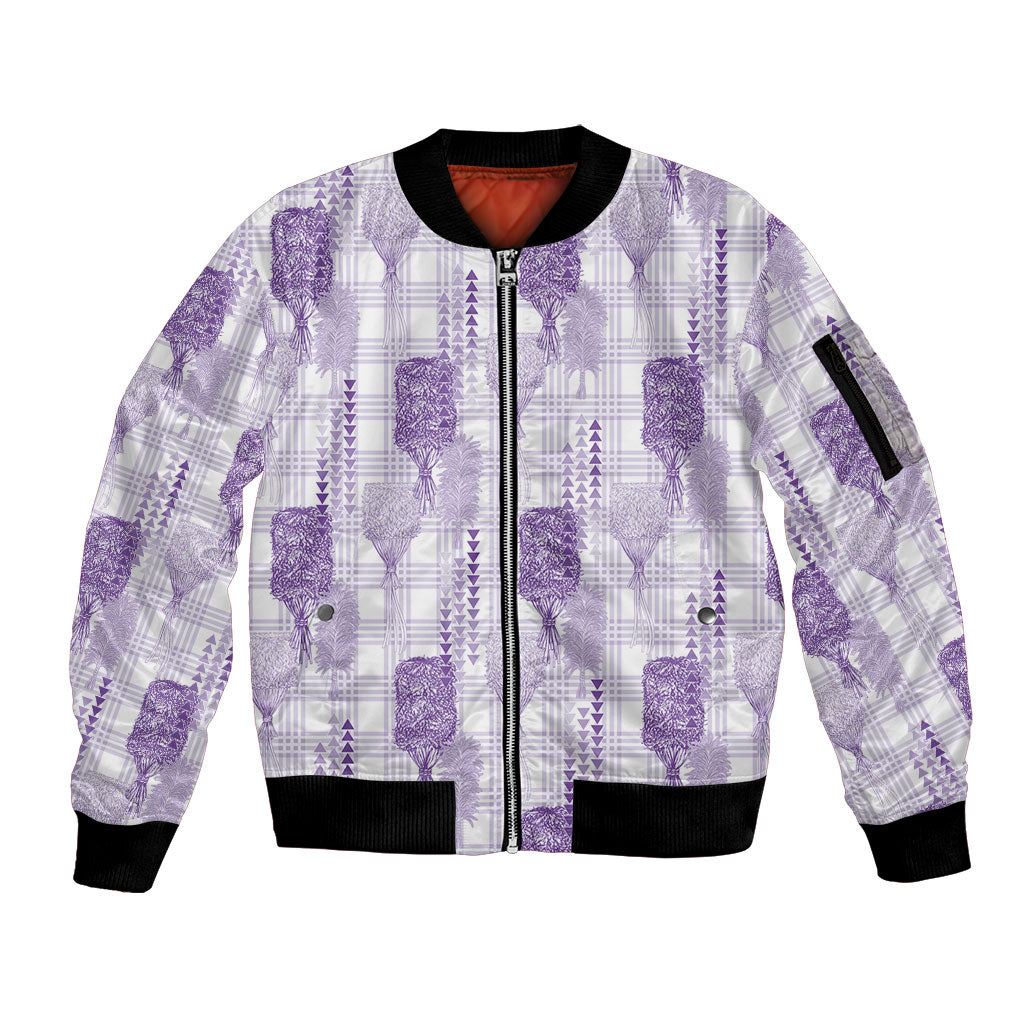 Aloha Hawaii Vintage Kahili Pa'a Lima Sleeve Zip Bomber Jacket Palaka Print Pastel Lavender