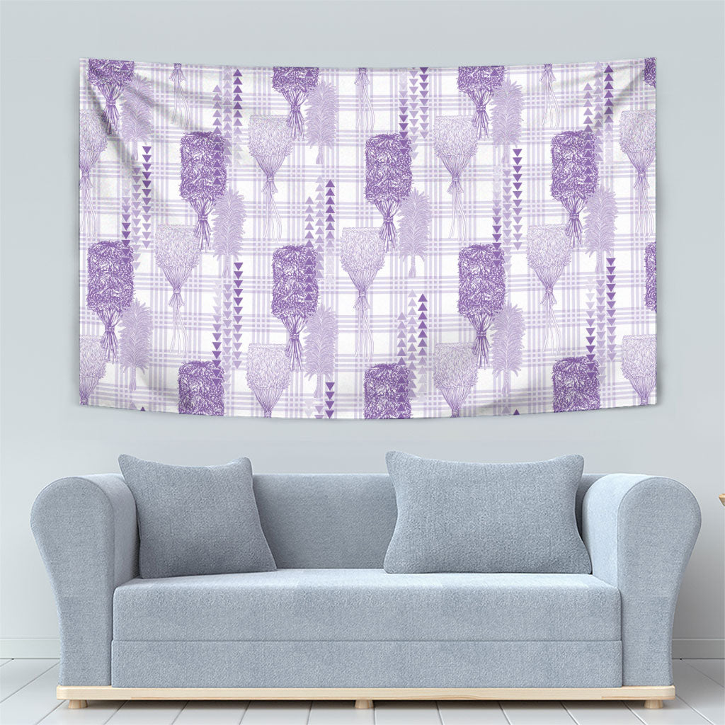 Aloha Hawaii Vintage Kahili Pa'a Lima Tapestry Palaka Print Pastel Lavender