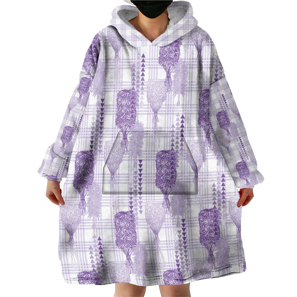 Aloha Hawaii Vintage Kahili Pa'a Lima Wearable Blanket Hoodie Palaka Print Pastel Lavender