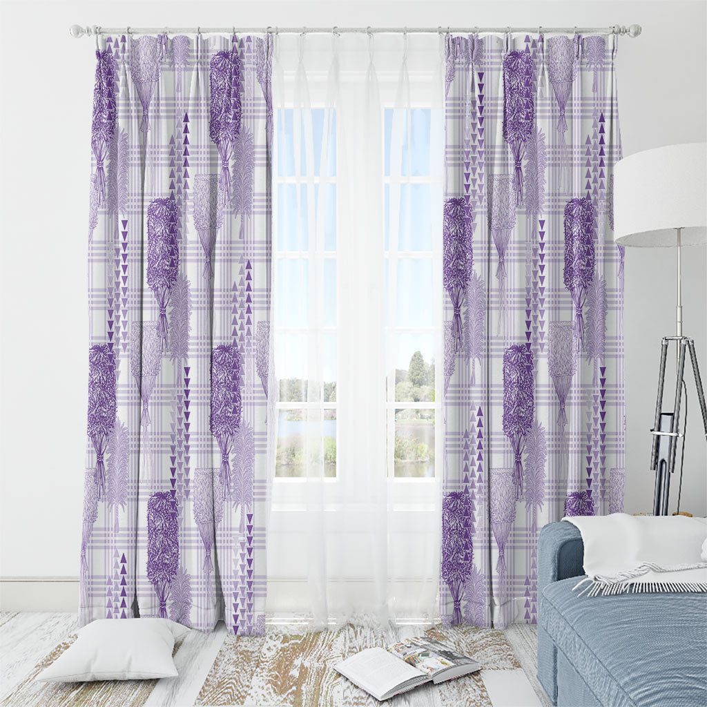 Aloha Hawaii Vintage Kahili Pa'a Lima Window Curtain Palaka Print Pastel Lavender