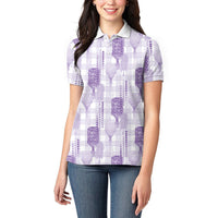 Aloha Hawaii Vintage Kahili Pa'a Lima Women Polo Shirt Palaka Print Pastel Lavender