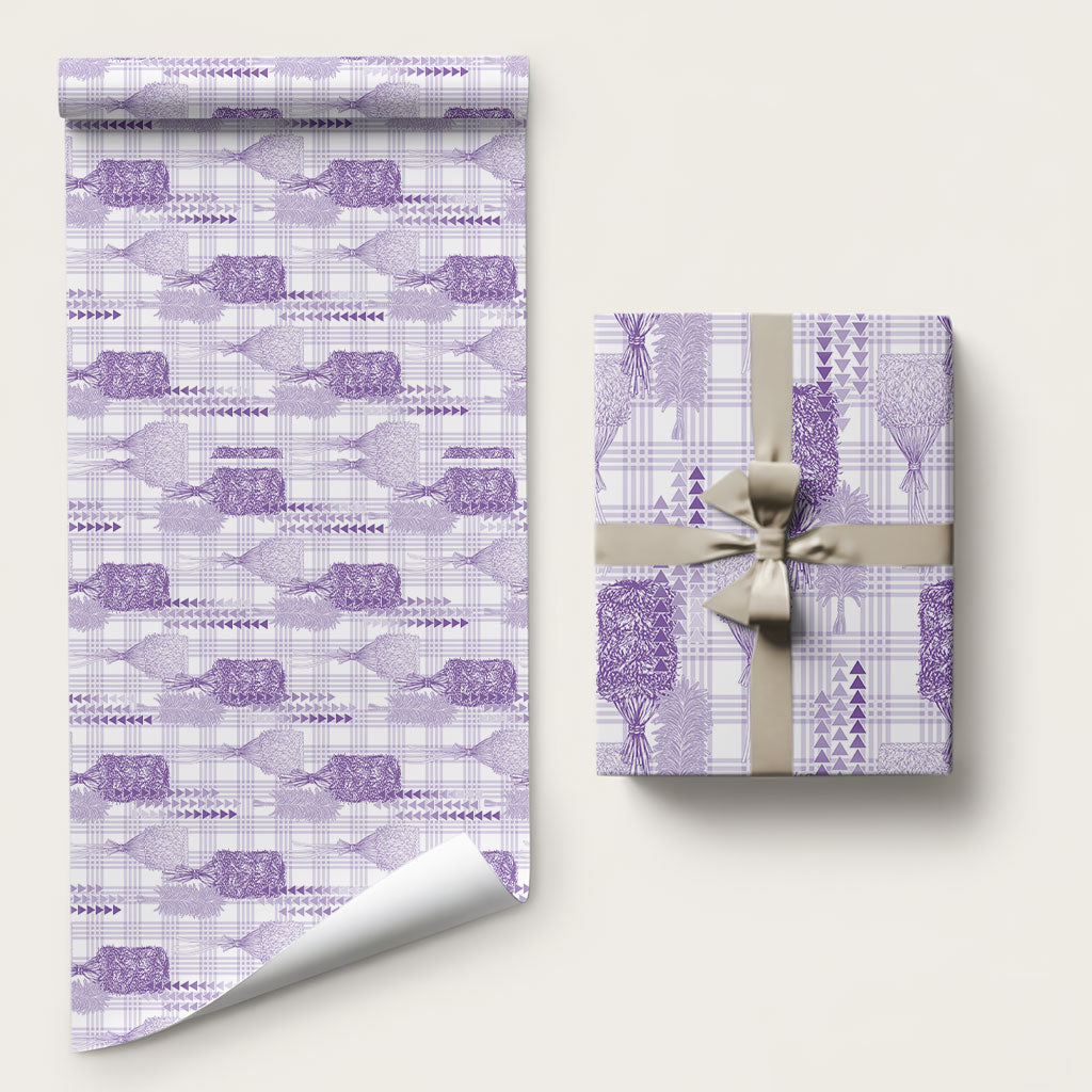 Aloha Hawaii Vintage Kahili Pa'a Lima Wrapping Paper Palaka Print Pastel Lavender
