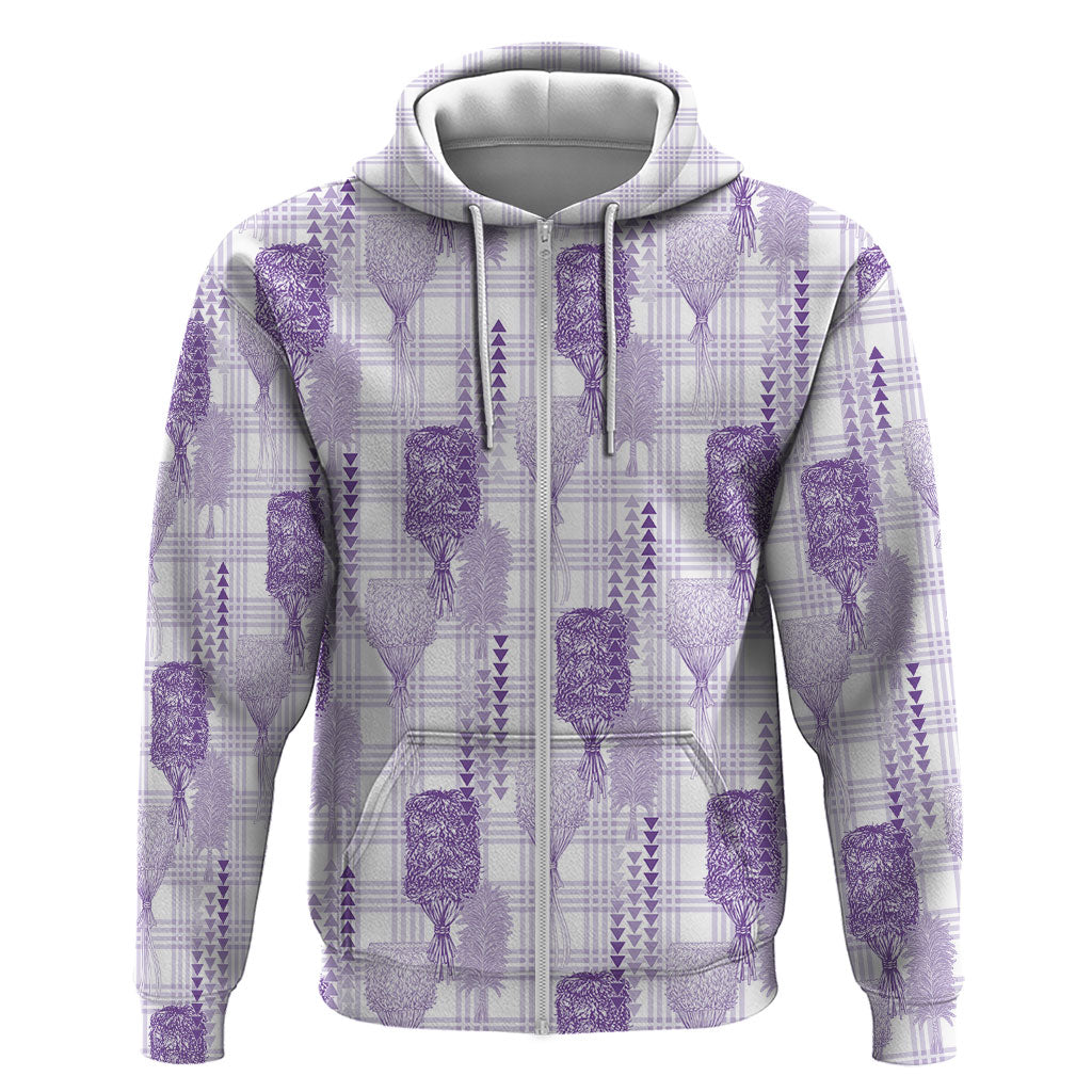 Aloha Hawaii Vintage Kahili Pa'a Lima Zip Hoodie Palaka Print Pastel Lavender LT7 Zip Hoodie Lavender - Polynesian Pride