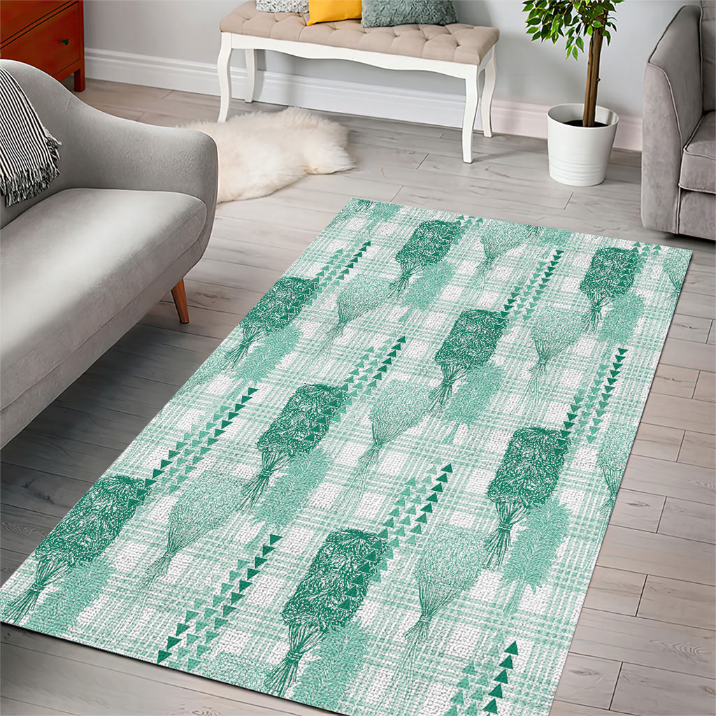 Aloha Hawaii Vintage Kahili Pa'a Lima Area Rug Palaka Print Mossy Teal