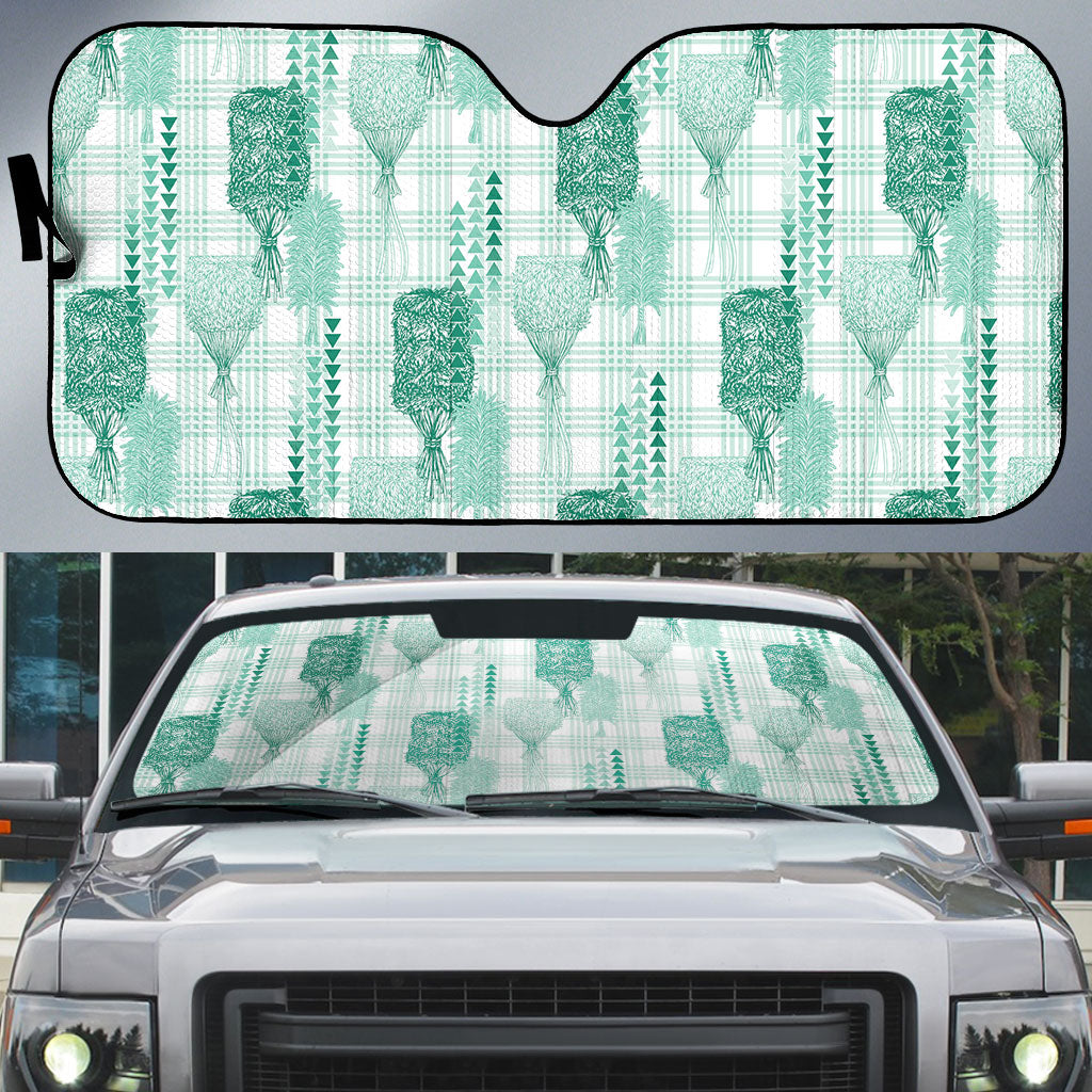 Aloha Hawaii Vintage Kahili Pa'a Lima Auto Sun Shade Palaka Print Mossy Teal
