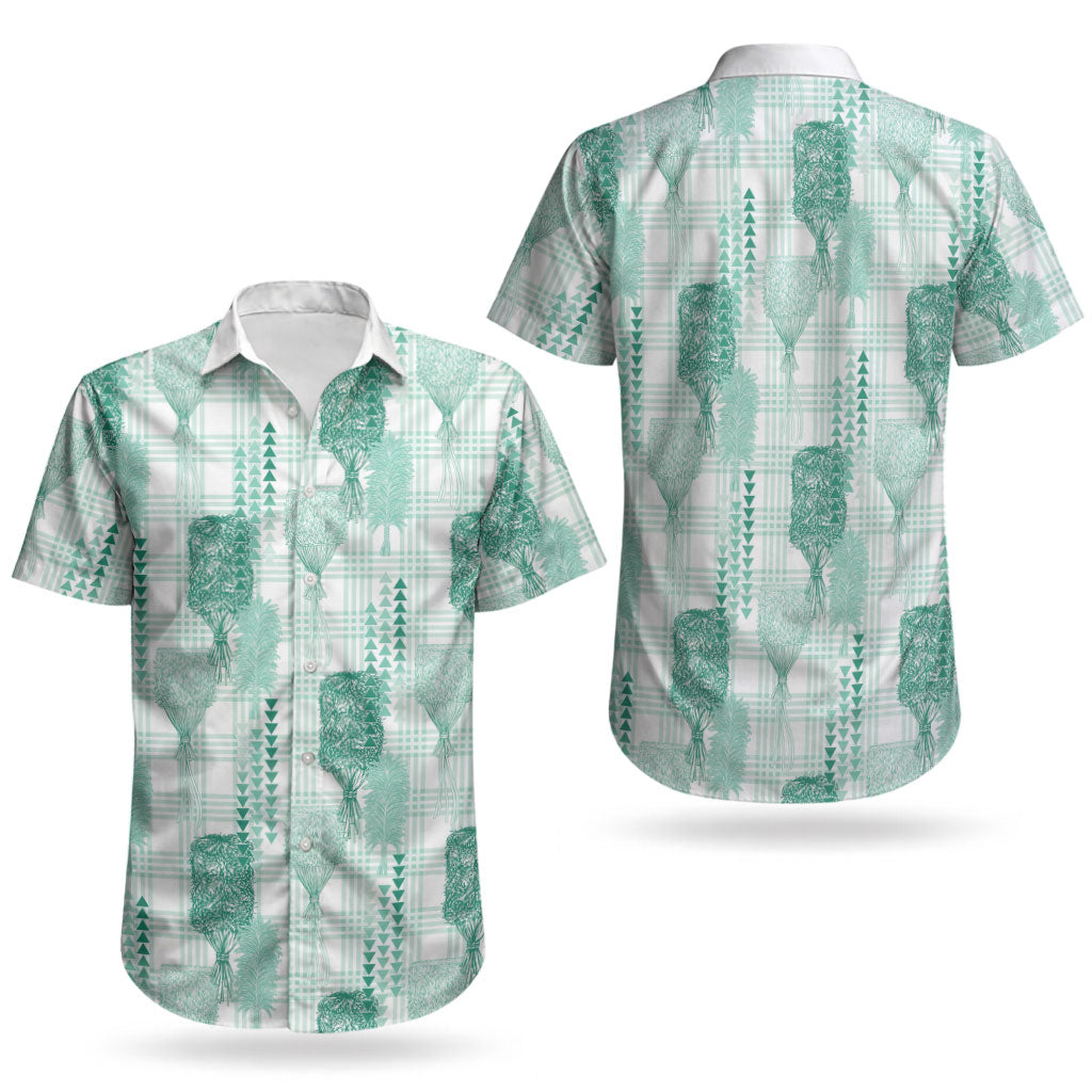 Aloha Hawaii Vintage Kahili Pa'a Lima Couples Matching Puletasi and Hawaiian Shirt Palaka Print Mossy Teal