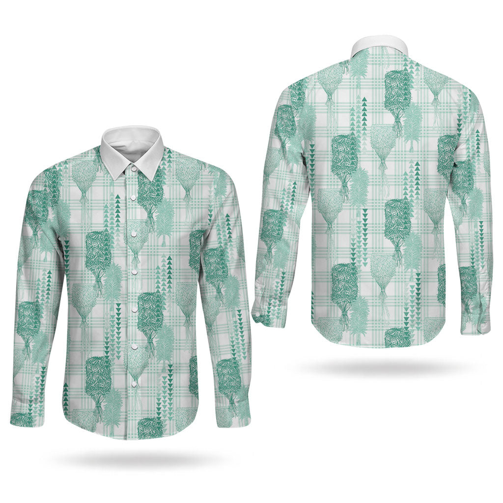 Aloha Hawaii Vintage Kahili Pa'a Lima Couples Matching Summer Maxi Dress and Long Sleeve Button Shirt Palaka Print Mossy Teal