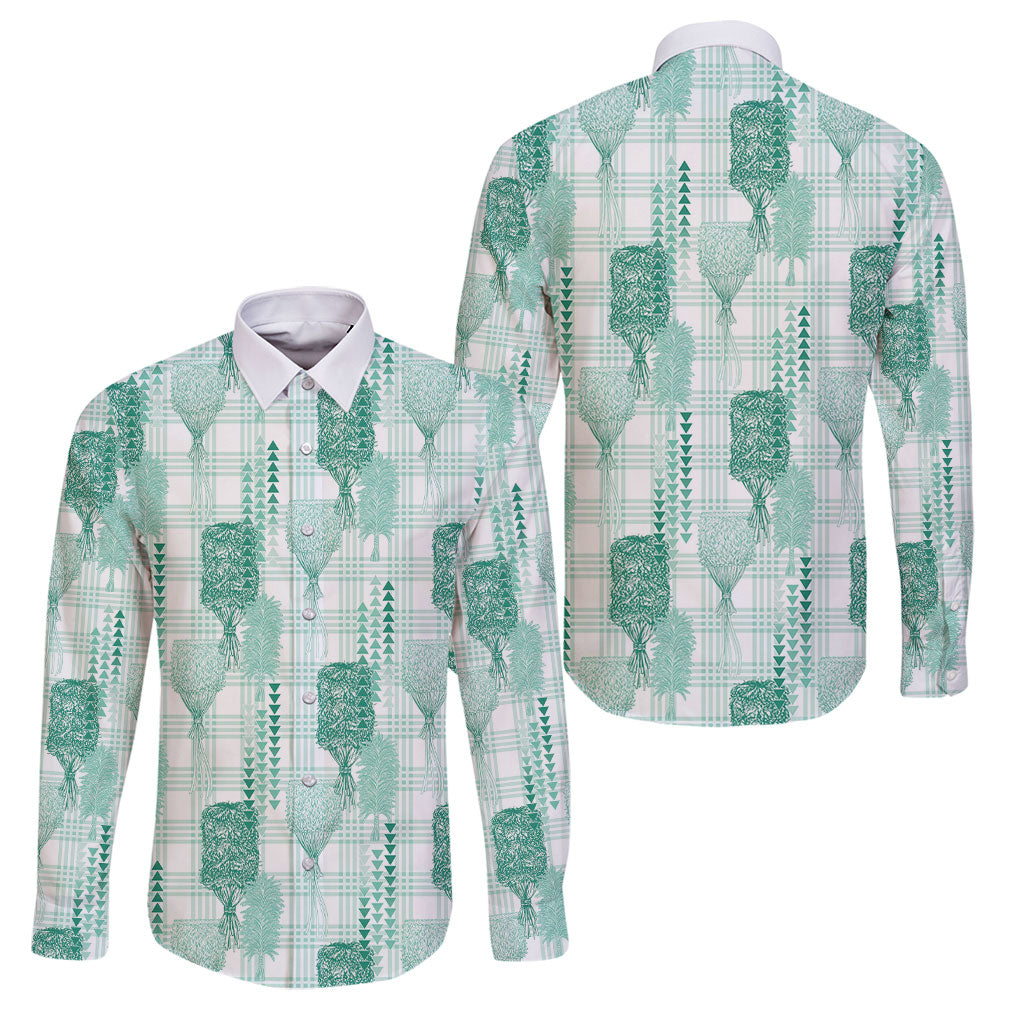 Aloha Hawaii Vintage Kahili Pa'a Lima Family Matching Mermaid Dress and Hawaiian Shirt Palaka Print Mossy Teal