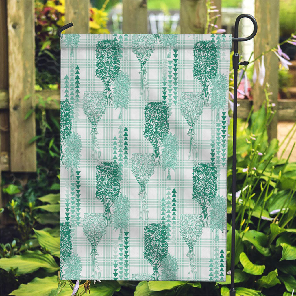 Aloha Hawaii Vintage Kahili Pa'a Lima Garden Flag Palaka Print Mossy Teal
