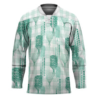 Aloha Hawaii Vintage Kahili Pa'a Lima Hockey Jersey Palaka Print Mossy Teal
