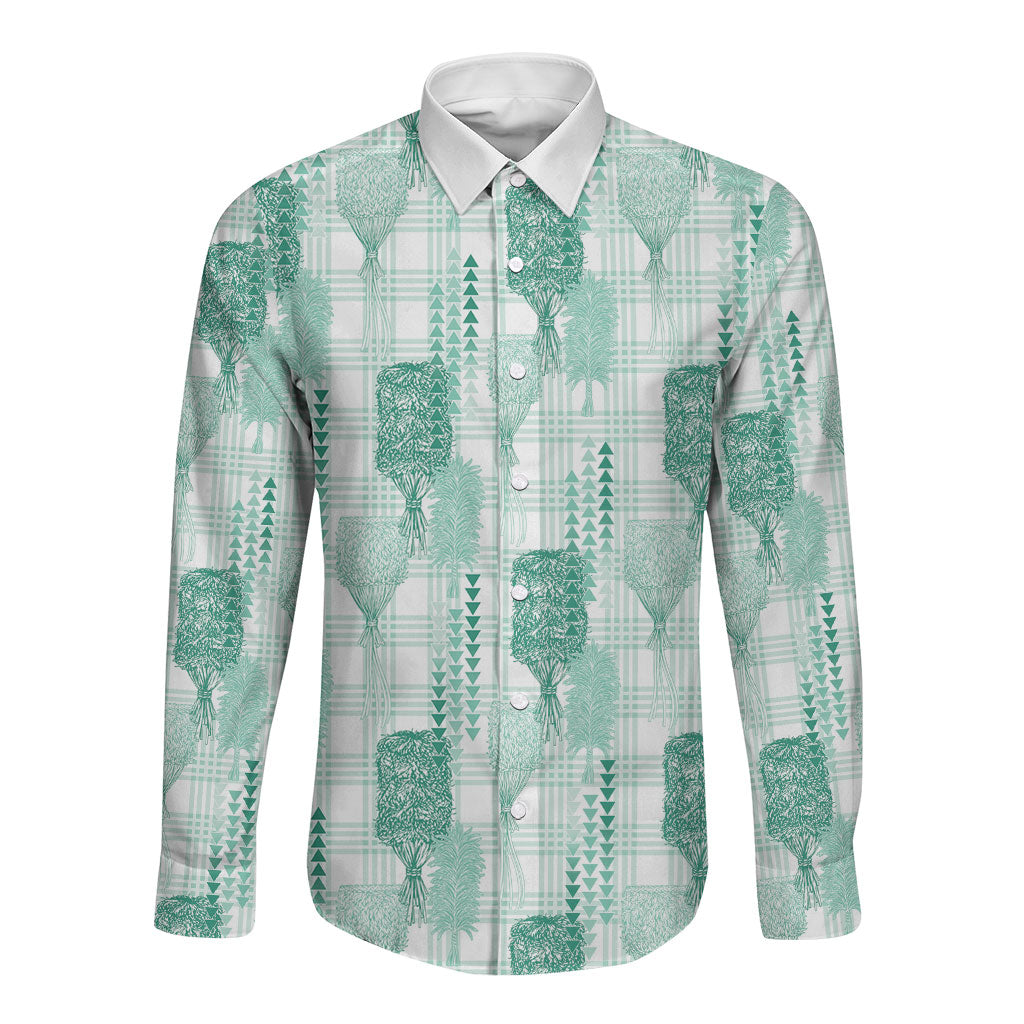 Aloha Hawaii Vintage Kahili Pa'a Lima Long Sleeve Button Shirt Palaka Print Mossy Teal LT7 Unisex Mossy Teal - Polynesian Pride