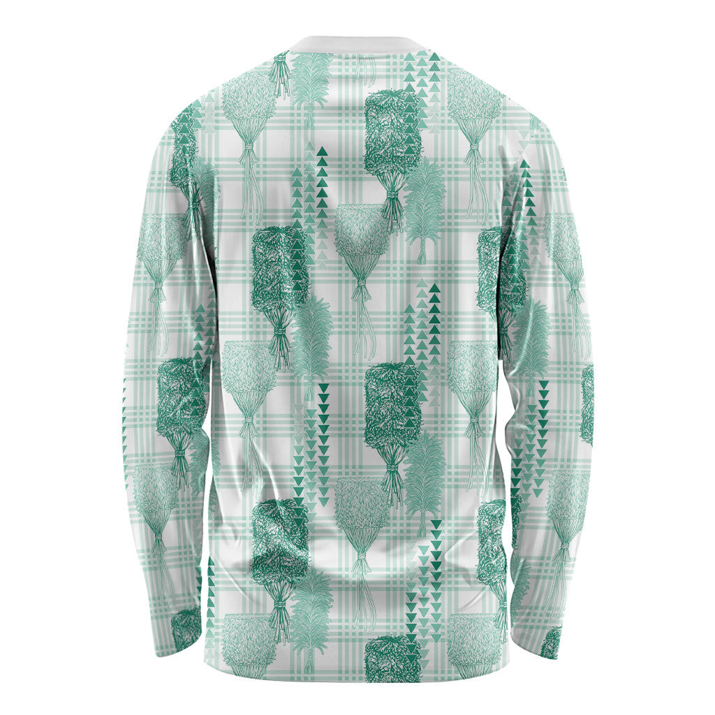 Aloha Hawaii Vintage Kahili Pa'a Lima Long Sleeve Shirt Palaka Print Mossy Teal