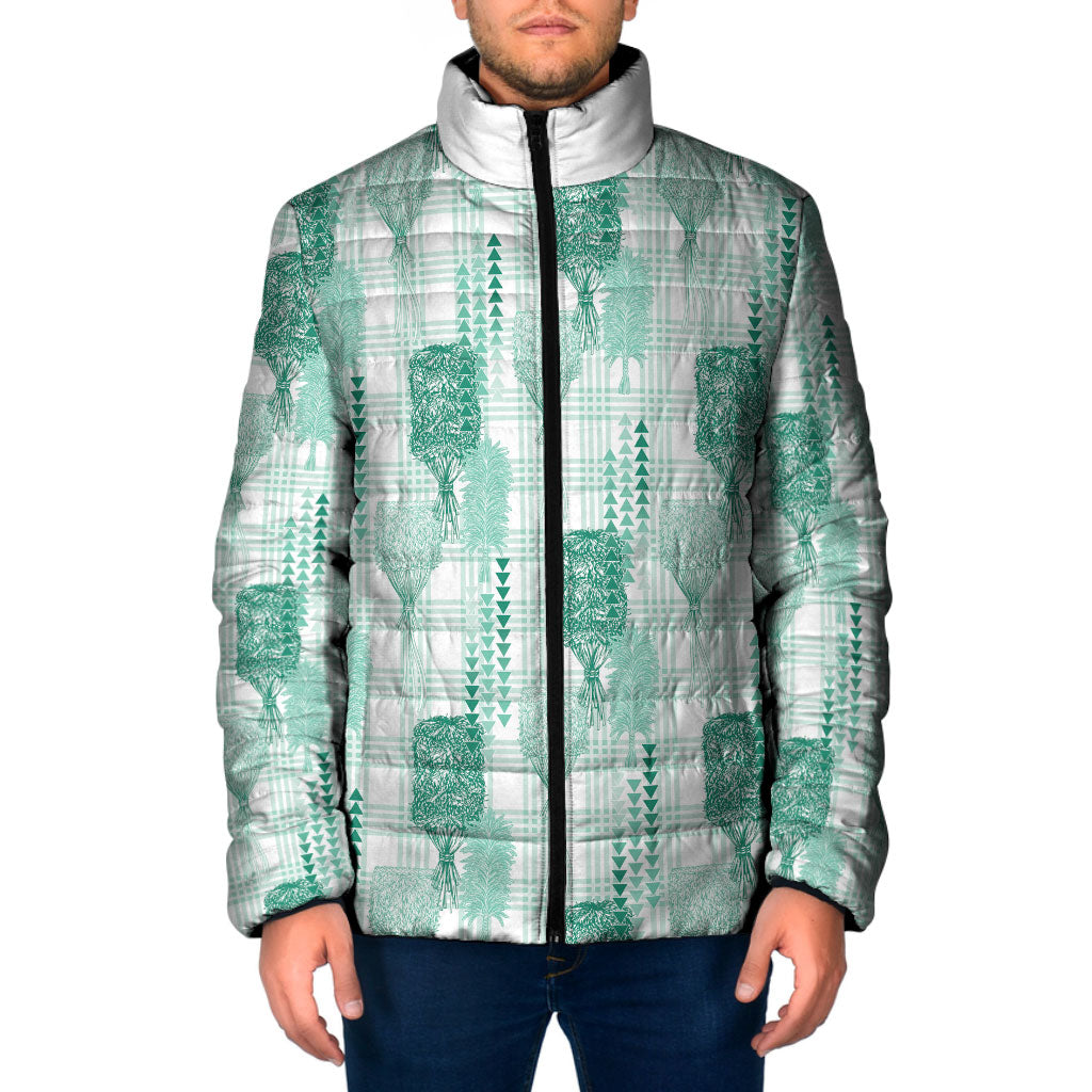 Aloha Hawaii Vintage Kahili Pa'a Lima Padded Jacket Palaka Print Mossy Teal