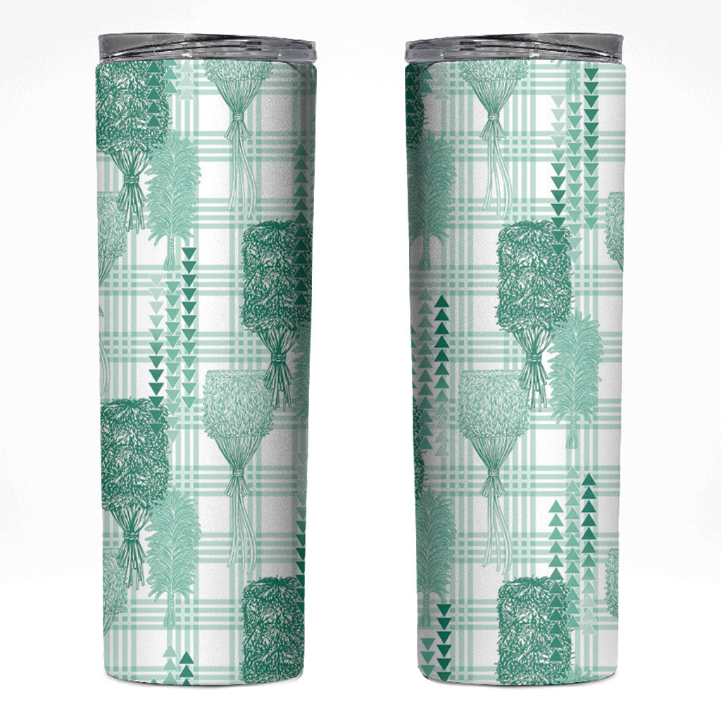 Aloha Hawaii Vintage Kahili Pa'a Lima Skinny Tumbler Palaka Print Mossy Teal