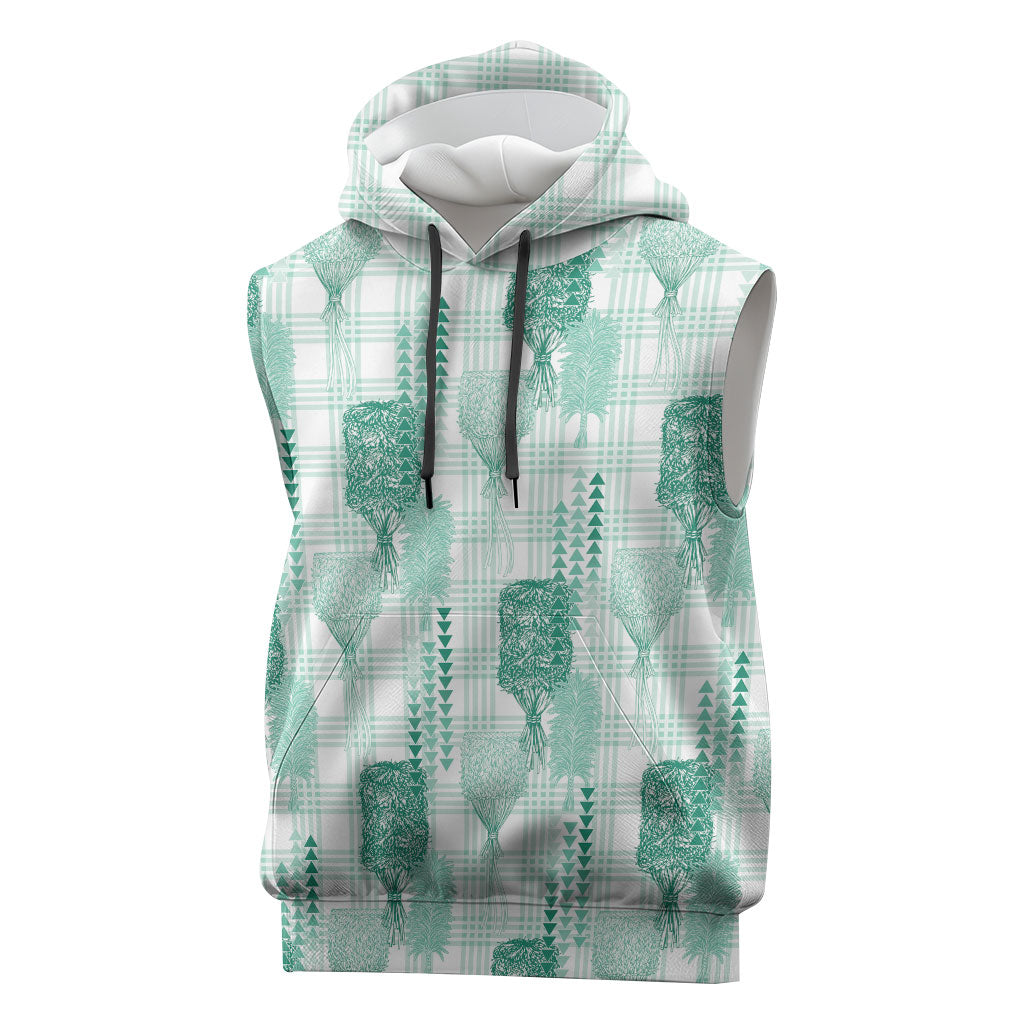 Aloha Hawaii Vintage Kahili Pa'a Lima Sleeveless Hoodie Palaka Print Mossy Teal