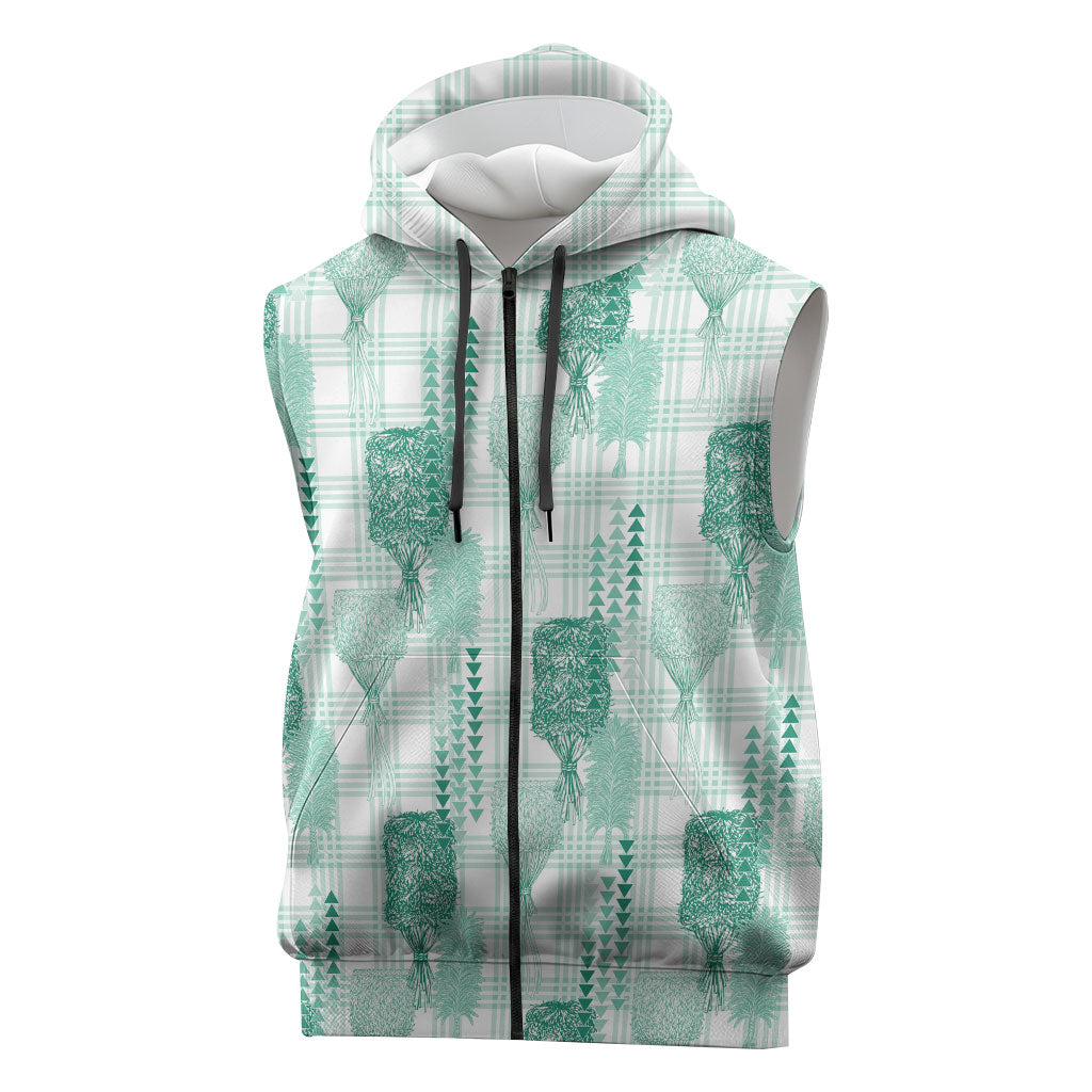 Aloha Hawaii Vintage Kahili Pa'a Lima Sleeveless Zip Hoodie Palaka Print Mossy Teal LT7 Mossy Teal - Polynesian Pride
