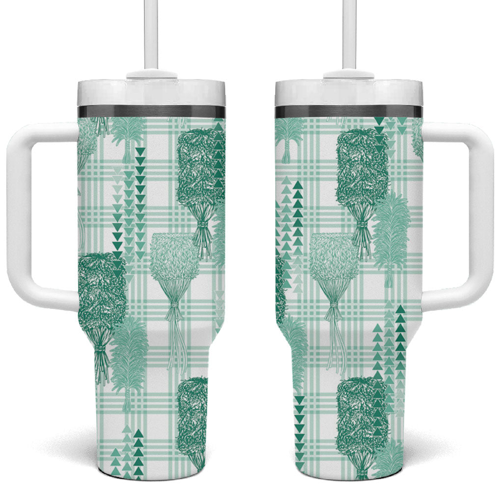 Aloha Hawaii Vintage Kahili Pa'a Lima Tumbler With Handle Palaka Print Mossy Teal LT7 One Size: 40 oz Mossy Teal - Polynesian Pride