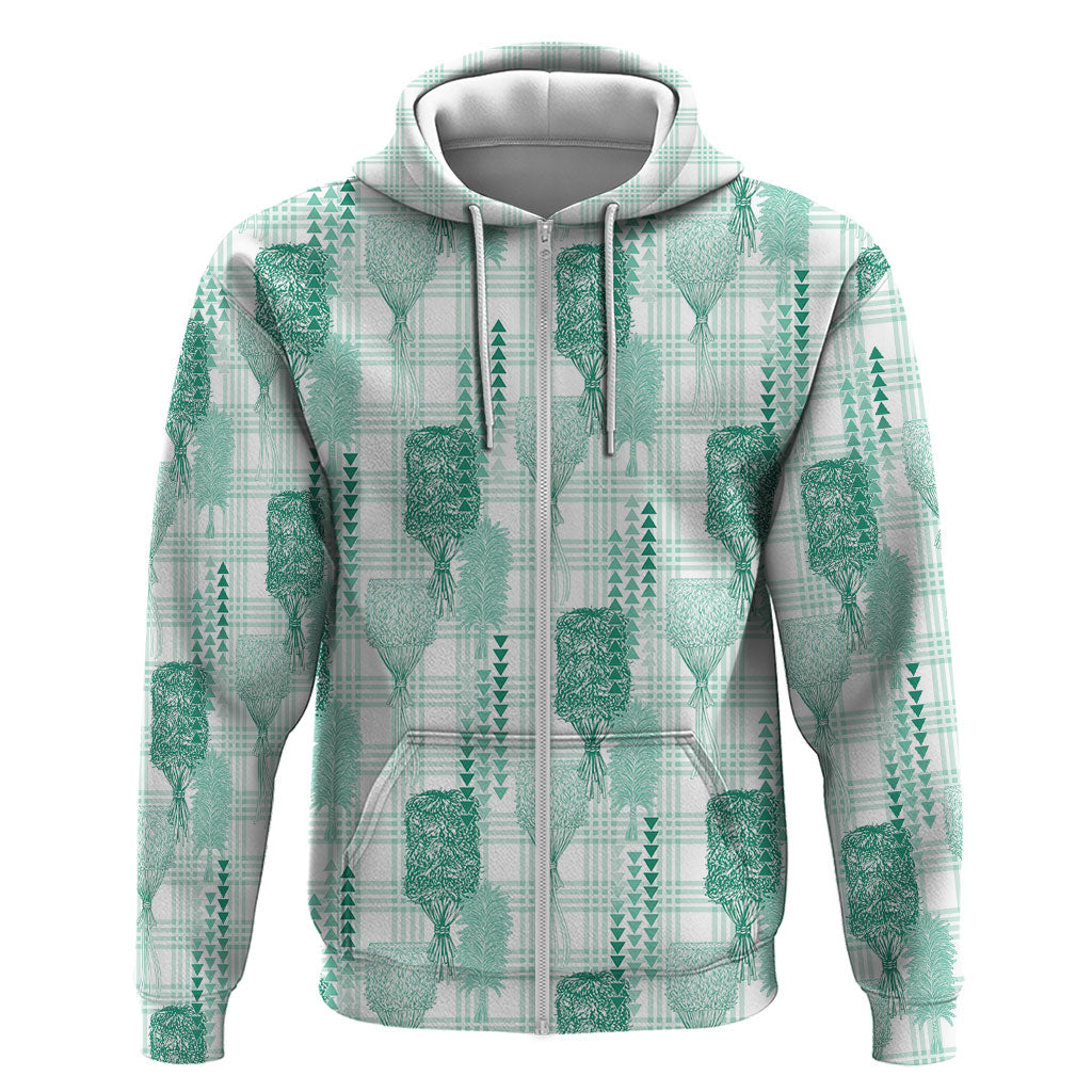Aloha Hawaii Vintage Kahili Pa'a Lima Zip Hoodie Palaka Print Mossy Teal LT7 Zip Hoodie Mossy Teal - Polynesian Pride