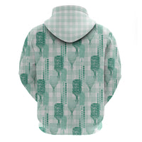 Aloha Hawaii Vintage Kahili Pa'a Lima Zip Hoodie Palaka Print Mossy Teal