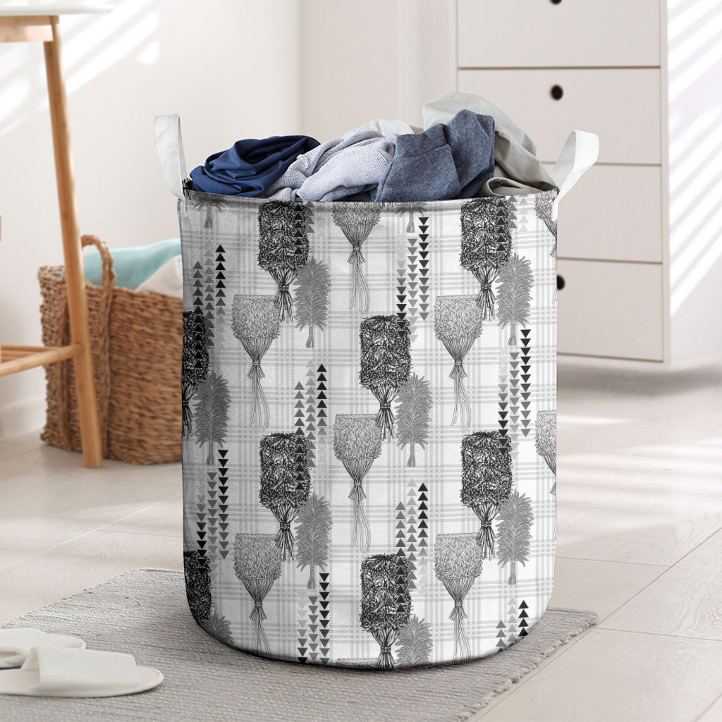Aloha Hawaii Vintage Kahili Pa'a Lima Laundry Basket Palaka Print Hinahina LT7 Gray - Polynesian Pride
