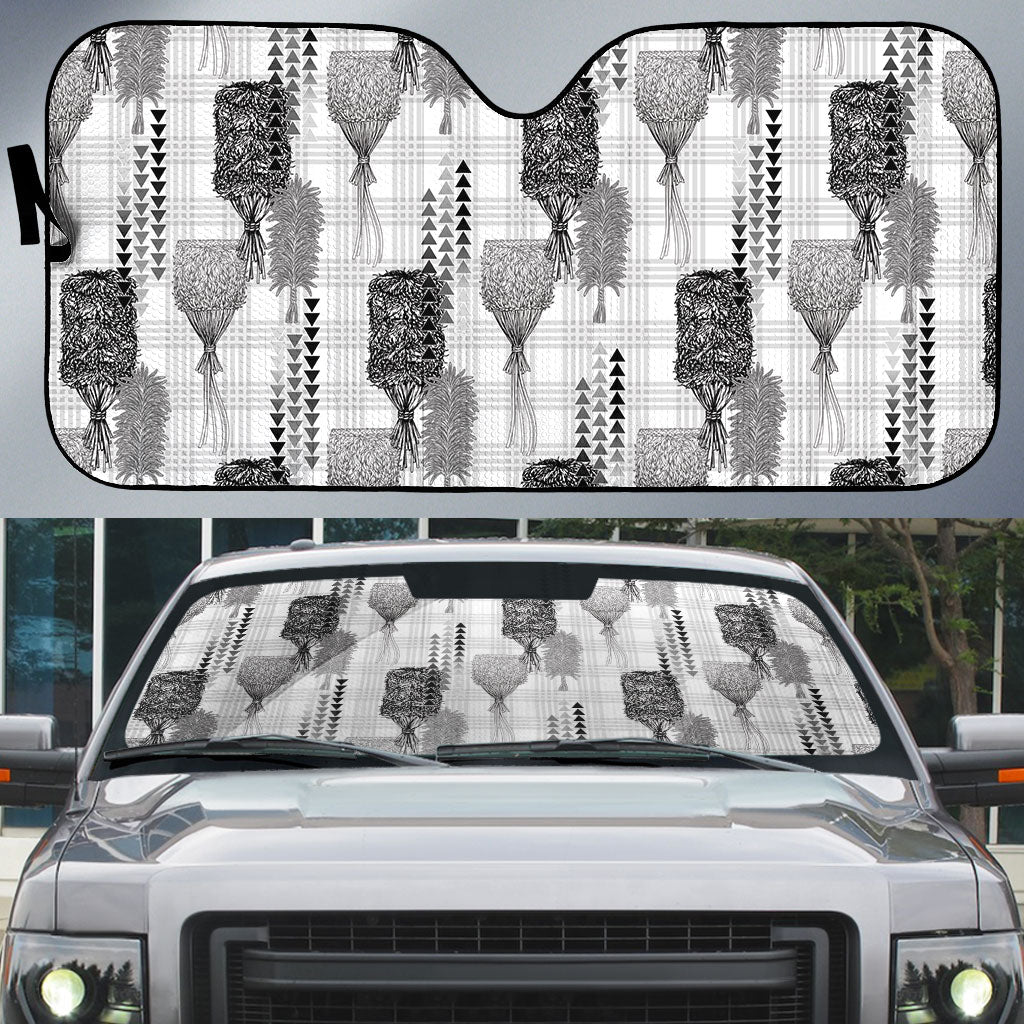 Aloha Hawaii Vintage Kahili Pa'a Lima Auto Sun Shade Palaka Print Hinahina LT7 Gray - Polynesian Pride