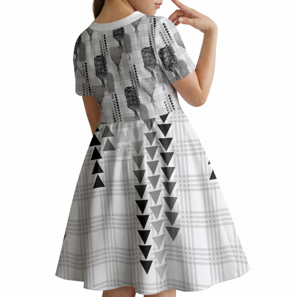 Aloha Hawaii Vintage Kahili Pa'a Lima Kid Short Sleeve Dress Palaka Print Hinahina