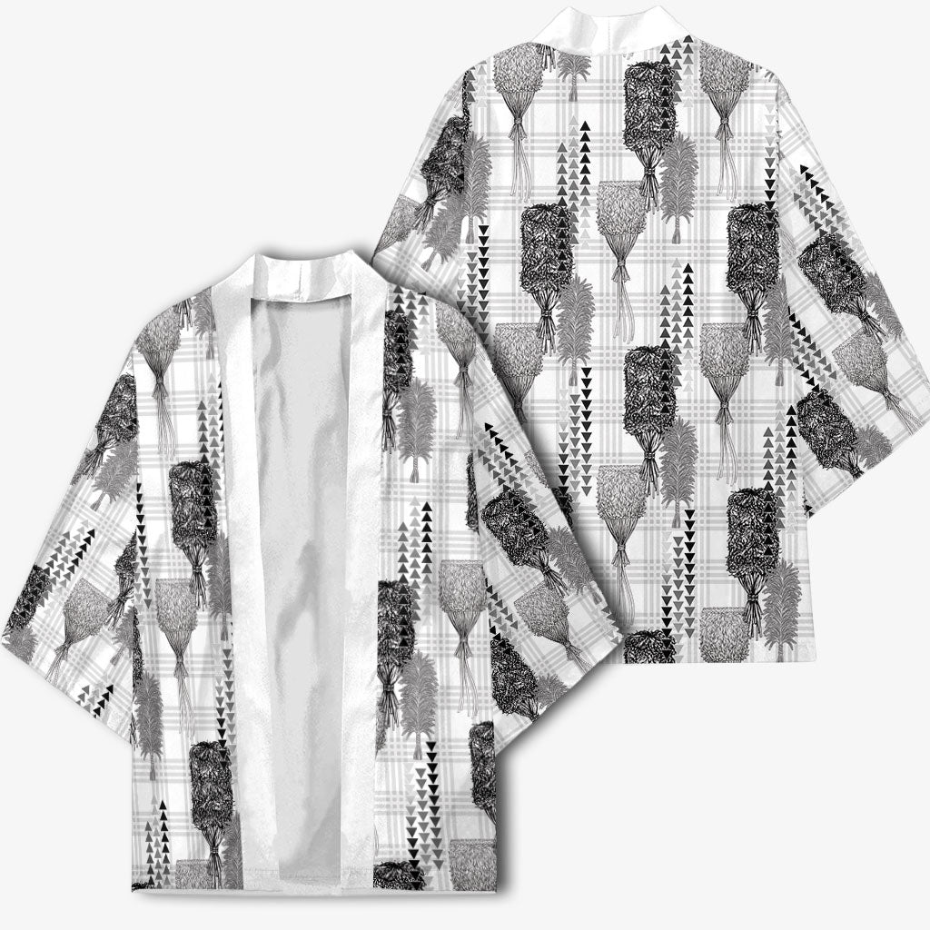 Aloha Hawaii Vintage Kahili Pa'a Lima Kimono Palaka Print Hinahina