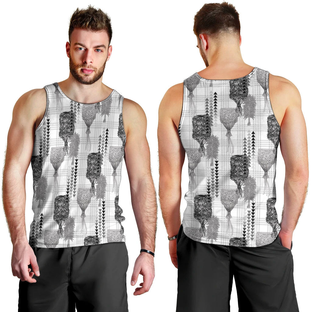 Aloha Hawaii Vintage Kahili Pa'a Lima Men Tank Top Palaka Print Hinahina