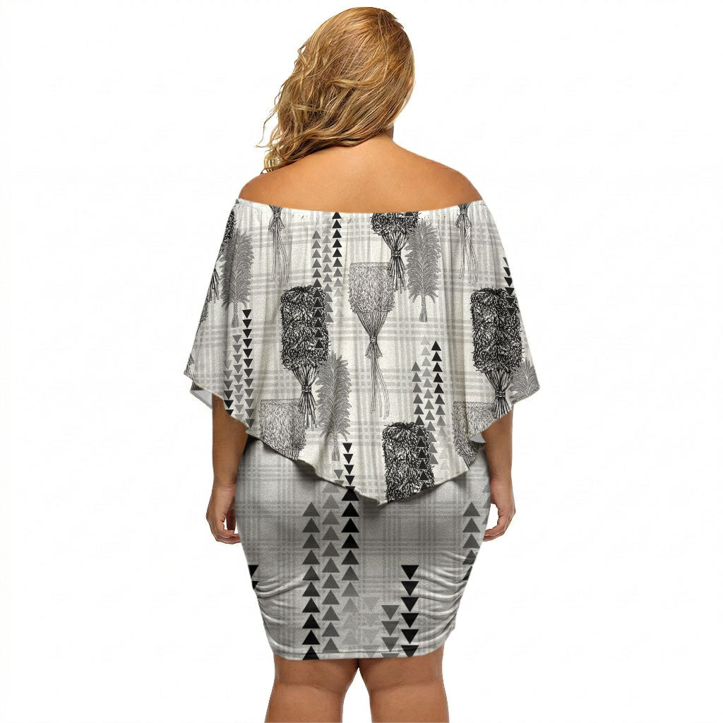 Aloha Hawaii Vintage Kahili Pa'a Lima Off Shoulder Short Dress Palaka Print Hinahina