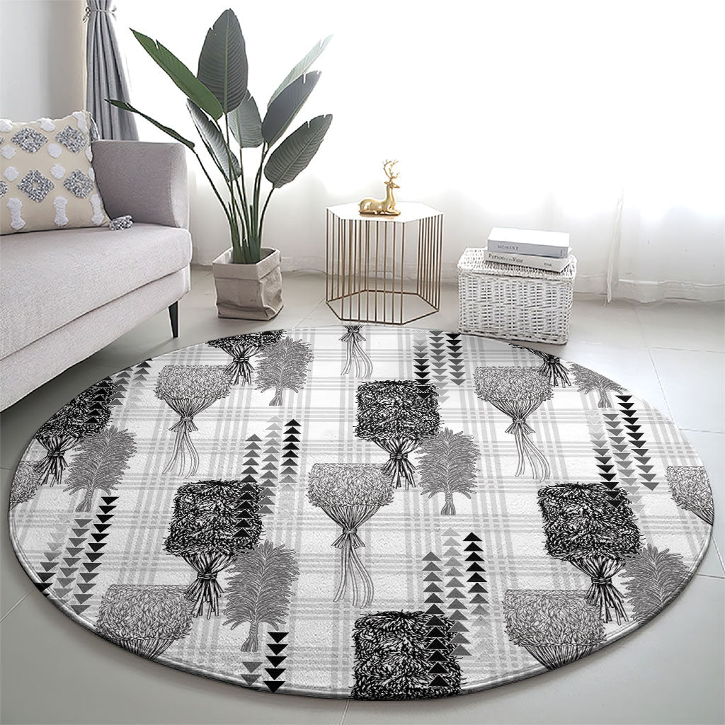 Aloha Hawaii Vintage Kahili Pa'a Lima Round Carpet Palaka Print Hinahina