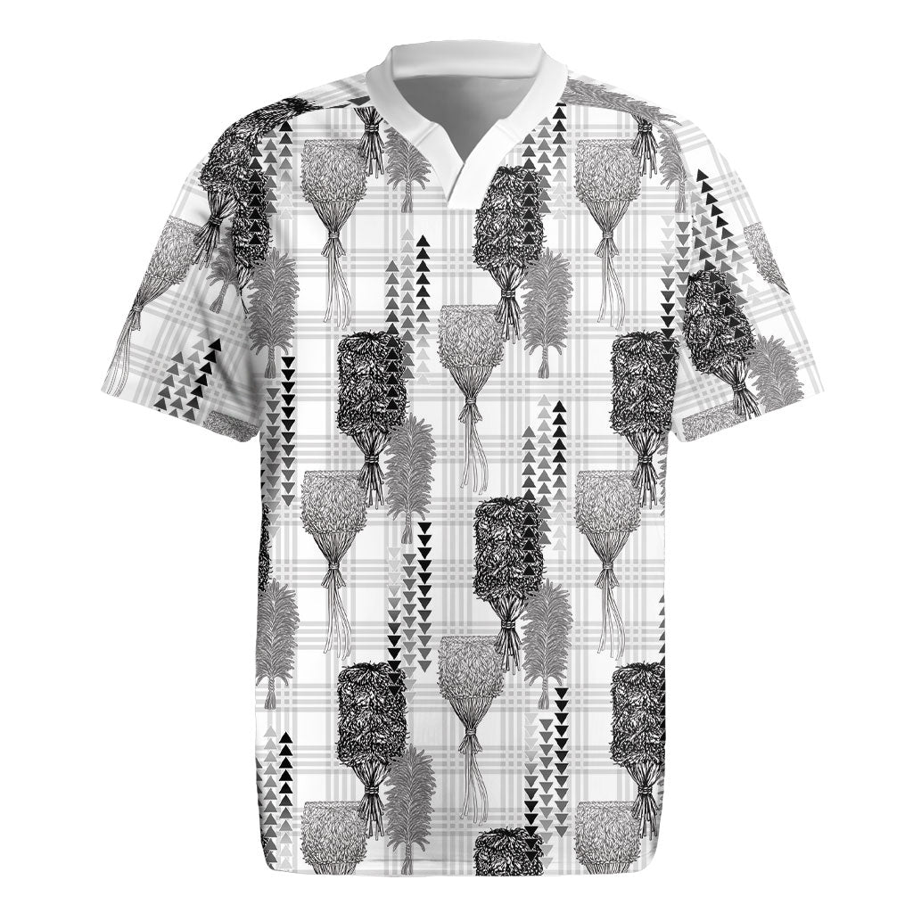 Aloha Hawaii Vintage Kahili Pa'a Lima Rugby Jersey Palaka Print Hinahina