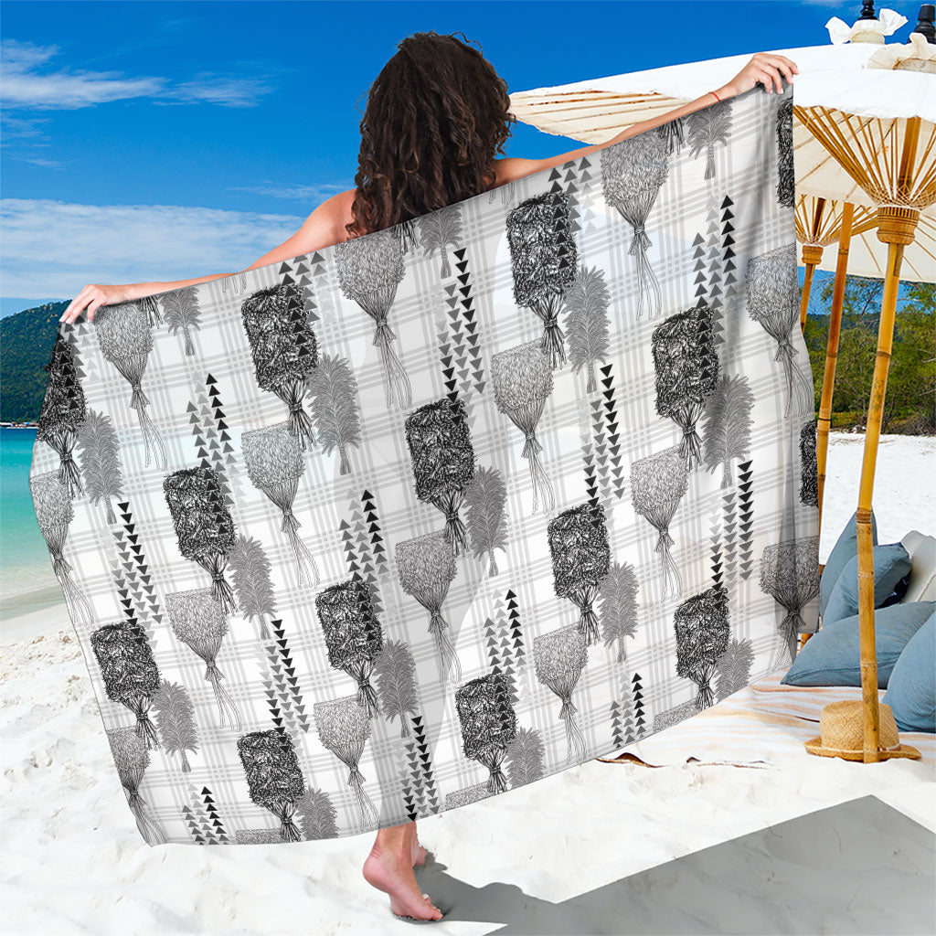 Aloha Hawaii Vintage Kahili Pa'a Lima Sarong Palaka Print Hinahina LT7 One Size 44 x 66 inches Gray - Polynesian Pride