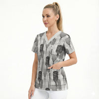 Aloha Hawaii Vintage Kahili Pa'a Lima Scrub Top Palaka Print Hinahina