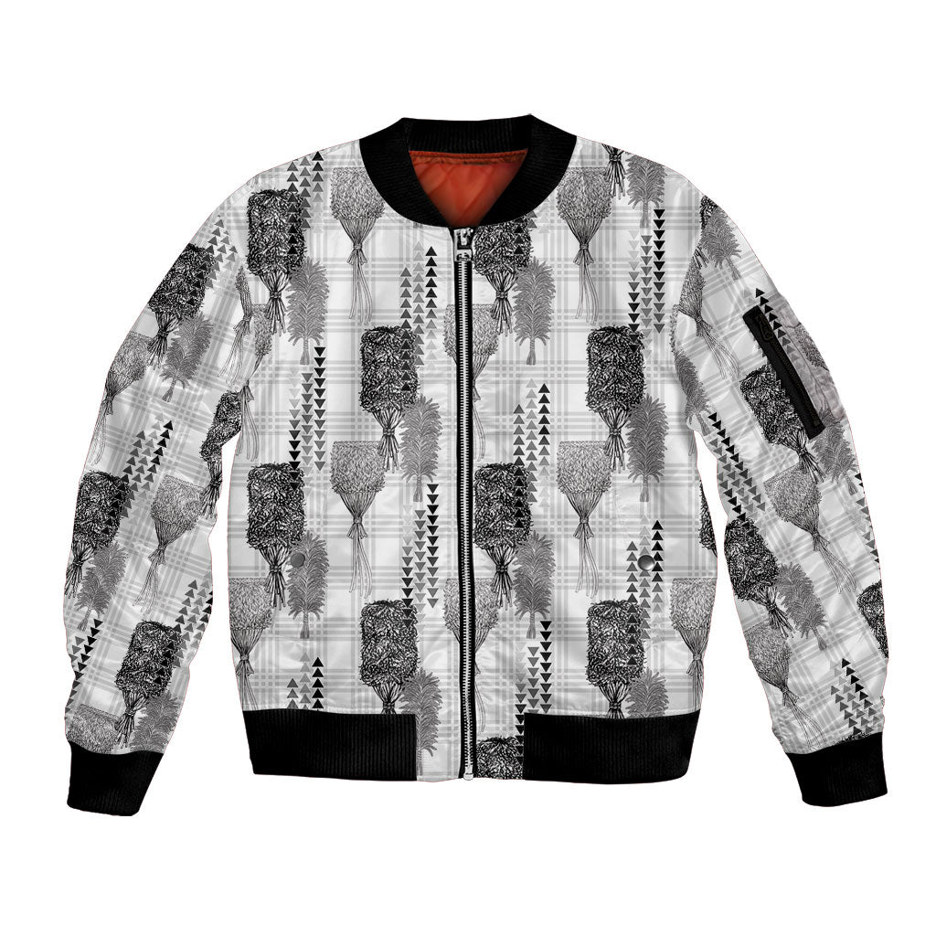 Aloha Hawaii Vintage Kahili Pa'a Lima Sleeve Zip Bomber Jacket Palaka Print Hinahina
