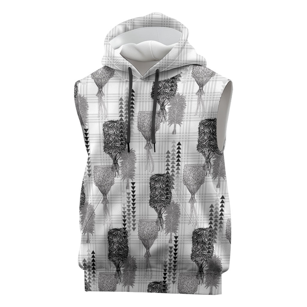 Aloha Hawaii Vintage Kahili Pa'a Lima Sleeveless Hoodie Palaka Print Hinahina