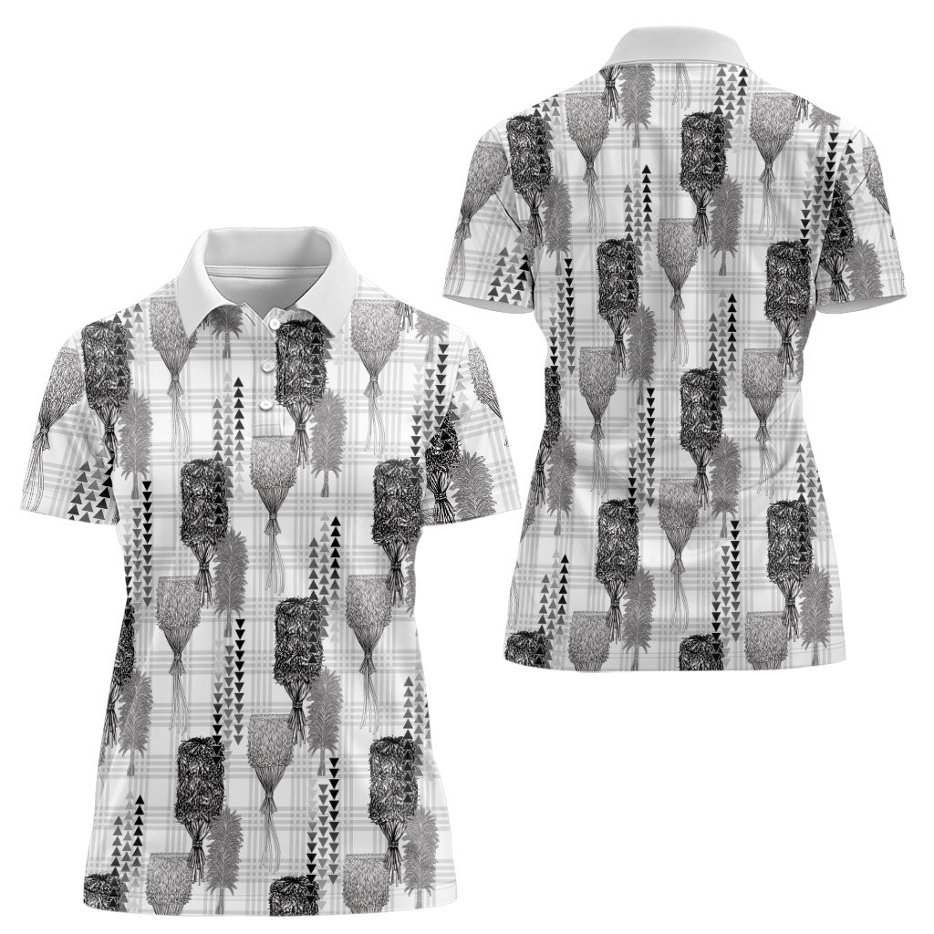 Aloha Hawaii Vintage Kahili Pa'a Lima Women Polo Shirt Palaka Print Hinahina